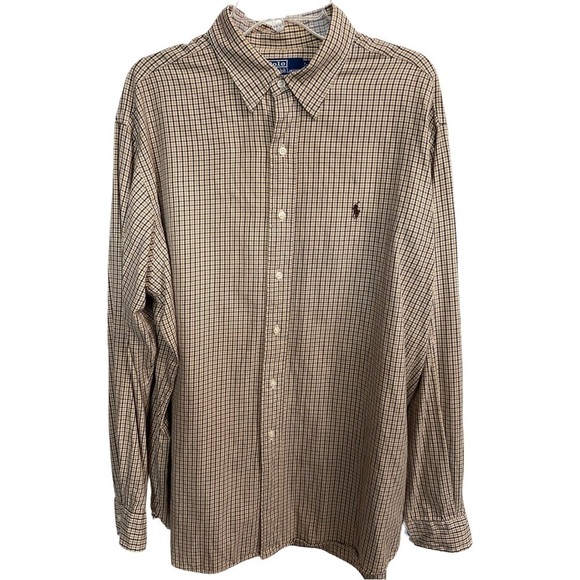 Polo Ralph Lauren Men’s Plaid Button Down Lowell Sport Shirt Brown Gold Size XL - Picture 2 of 5